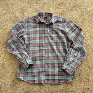 UNTUCKit Alfasi Blue Plaid Cotton Flannel Button Down Shirt Size Large